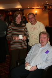 Greenisland parishioners Nancy and Norman Givens and Johnny McFarland enjoy tea at the Bishop's seminar in Antrim.
