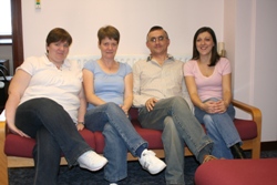 Nikki, Audra, David and Helen wear their jeans on Jeans for Genes Day at Church of Ireland House.
