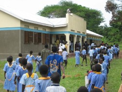 Celebrations at Mongo Primary School when the first classroom block, funded by Connor Diocese, opened.