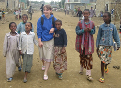 Connor Diocese :: News :: Susanna Tuft is pictured being greeted by some of the children in the street at Mekelle.