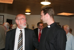 Honorary Lay Secretary Robert Kay chats with the Rev Mark Niblock before the business of Synod begins.