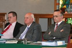 Honorary Lay Secretary Ken Gibson, Diocesan Secretary Neil Wilson and Diocesan Accountant David Cromie listen to the Bishop’s address.