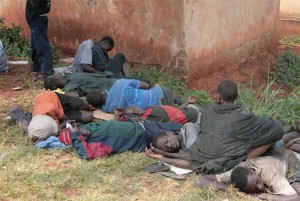 Street children sleeping outdoors in Kampala, Uganda. Picture: Abaana.