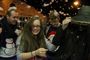 A snowy greeting as young people arrive at the Christmas Event in Antrim!