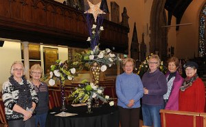 Pat Bates, Margaret Moore, Elizabeth Lorimer, Joan Simpson, Aline Jeffers and Yvonne Doherty pictured at a floral display entitled, ‘The wise men follow the star’ by Elaine Taylor.