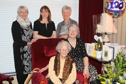 Zoe Holman with MU members, from left: Barbara Watson, Nola Dundas, Marie Anderson and Valerie Ash who helped her celbrate her 100th birthday.