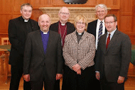 The Bishop of Connor with the QUB chaplains and speakers at the Theological Lectures.