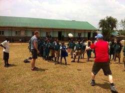The team gets in a bit of rugby coaching.