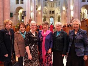 Diocesan President Valerie Ash, third from left, with former Presidents, from left: Moira Thom, Sheila Hughes, Roberta McKelvey, Norma Bell, and Paddy Wallace.
