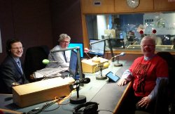 Rev Elizabeth Hanna with presenters in the BBC Radio Ulster Studio on the morning of Comic Relief Day, March 13.