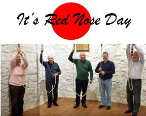 The bellringers of St Patrick's Ballymena try out their Comic Relief red noses.