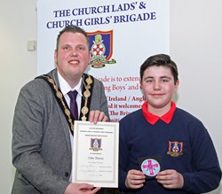 Calvin Patterson, Ballinderry Company, winner of the JTC Section and Overall Winner of the Badge Competition.
