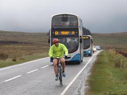Kieran pedalling up Shane’s Hill on the A36 ahead of the Larne to Ballymena School buses.