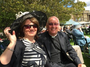 Archdeacon Stephen McBride and his wife Helen enjoy the sunshine at the Royal Garden Party in Buckingham Palace.