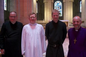 Diocesan Reader Steve Ames pictured at his commissioning with his rector, the Rev Mike McCann, the Bishop of Connor and the Warden of Readers, Canon Peter McDowell.