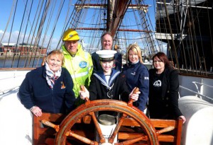 The Rev Colin-Hall Thompson, back left, Chaplain to the Mission to Seafarers, at the launch of the Tall Ships Race.