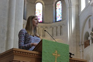 Lucy Burden from Lisburn Cathedral speaking at the Day of Prayer in St Anne's Cathedral.