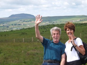 Austin and Liz Clark enjoying views of Slemish as they trek from Glenarm to Cairncastle.