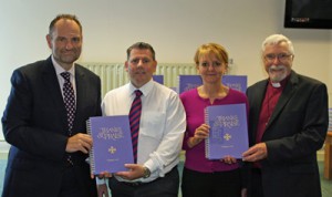 Pictured at the presentation (left to right): Phil Wragg, Governor, HMP Maghaberry; Mark Mooney, Braille instructor; Sue McAllister, Director-General, Northern Ireland Prison Service; the Rt Revd Harold Miller, Chair, Liturgical Advisory Committee.