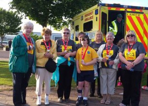 Fun runners Wilma Reid, Margaret Nelson, Ray Moore, Diane Joss, Elsie Munn Susan Donaghy and Heidi Joss – the ambulance was not required!