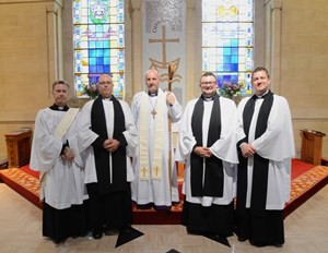 With the Bishop of Connor are the four new Deacon Interns in Connor Diocese: Aaron McAlister, Philip Bryson, Peter Munce and Dennis Christie.
