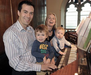 Andrew Skelly (Organist) pictured with Roisin and their children Patrick and Rowan at the Harvest Thanksgiving Service in Lisburn Cathedral on Sunday morning October 18.