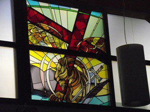 The new window by David Esler of Leadlines dedicated in St Mark's, Ballymacash.