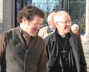 Archbishop Welby is greeted at St Anne’s Cathedral by Corrymeela Community Leader Pádraig Ó Tuama.