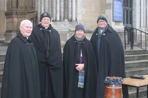 From left: The Rev Campbell Dixon, Canon Robert Jones, Dean John Mann and Canon Michael Parker on the steps of St Anne’s on the first day of the 2015 Sit-out.
