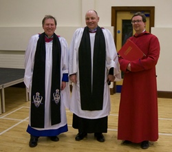 The Rev Alan McCann, rector of Holy Trinity Woodburn, centre, welcomes Dean John Mann, left, and Cathedral Master of the Choristers David Stevens, for Evensong.