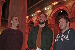 Ulster Rugby players Ruan Pienaar, Peter Browne and Wiehahn Herbst who spoke in St Anne's Cathedral on Monday January 25.