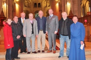 At the Good Samaritans Service are, from left: Laura Norris and Stephen Norris, (Edgecumbe Club for the Visually Impaired which received a grant), Jimmy Cricket, John Linehan, Gene Fitzpatrick, William Caulfield, Niall McNally (Cast Ministries which received a grant) and Dean John Mann.