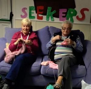 Two Knotty Knitters hard at work.