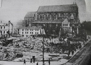 The Cathedral stands alone after buildings around it were demolished in the Blitz.