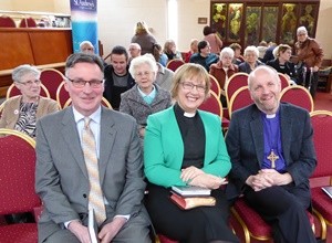 At the reopening of St Andrews, are Mr Neil Morris, Dr Heather Morris and Bishop Alan Abernethy.