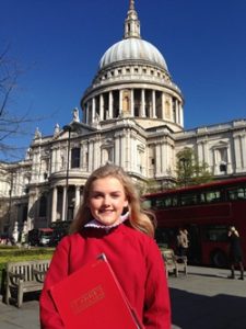 St Anne’s Chorister Tania Murphy outside St Paul’s Cathedral.