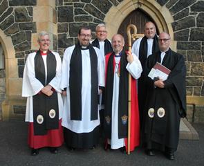 From left: The Ven Stephen Forde, Archdeacon of Dalriada, the Rev Mark McConnell, the Rev David Ferguson, the Bishop of Connor the Rt Rev Alan Abernethy, the Rev John McClure and the Rev Canon William Taggart, Connor Registrar.