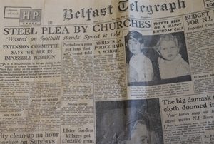 Steel 'wasted on football stands!' Connor Synod hits the headlines in the Belfast Telegraph on May 27 1952!