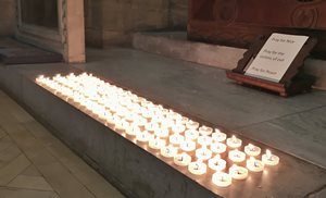 Candles burning in the Chapel of the Holy Spirit, St Anne's Cathedral, for the victims of the Nice attack on July 14.