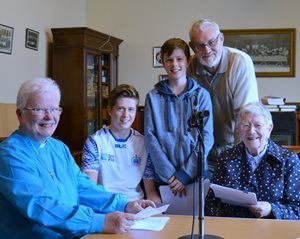 From left to right:  The Rev Elizabeth Hanna, Dougie Campbell, Jude Campbell, Rev Dr Bert Tosh and Miss Charlotte Gault (Parish Reader).