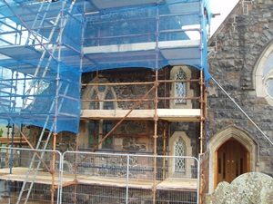 Work being carried out on the tower at Lambeg Parish Church.