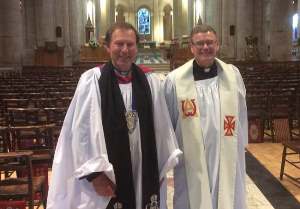 Dean John Mann and Fr Edward O'Donnell at the service on September 25 at which Fr O'Donnell was installed as an Ecumenical Canon of St Anne's.