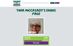Tina McCready's Brave the Shave fundraising page.