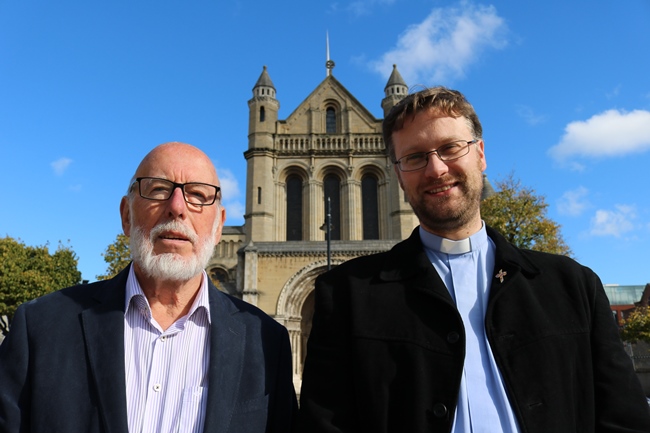 Mr Robert Kay MBE, left, and the Rev Mark Niblock outside St Anne's Cathedral.