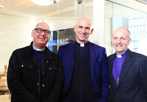 The Ven Dr Stephen McBride, Archdeacon of Connor; the Very Rev Pete Wilcox, Dean of Liverpool and the Rt Rev Alan Abernethy, Bishop of Connor, at the Connor Clergy Quiet Morning in Lisburn Cathedral. Dean Wilcox was the guest speaker. 