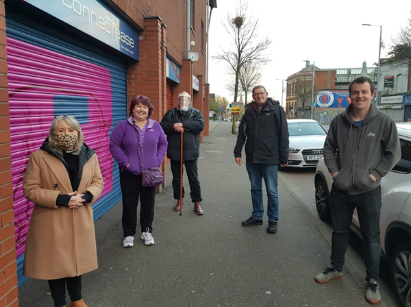 Prayer Walking on the Shankill Road on Tuesday evening, April 13 are, from left: The Rev Tracey McRoberts, Karen Webb, the Rev Jack Lamb, the Rev Canon James Carson and Stephen Whitten. (Photo: Tim Webb).
