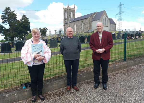 May Best, John Hewitt and Gerald Best at the presentation of May’s Uncle David’s war medals and RAF log books to the Ulster Aviation Society on May 26.