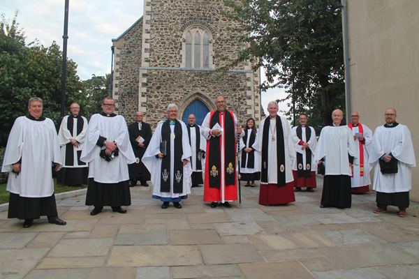 Clergy at the Ordination of OLM Deacons in Lisburn Cathedral on September 8 are, from right: Stephen Green (ordained for St Bartholomew’s, Stranmillis); the Ven Barry Forde, Archdeacon of Belfast; Glenn Thompson (ordained for Kilmakee); the Rev Canon William Taggart, Registrar; the Very Rev Stephen Forde, Dean of Belfast; the Rev Canon Kevin Graham, Director of Ordinands; the Rt Rev George Davison, Bishop of Connor; the Rev Danielle McCullagh, Vicar, Lisburn Cathedral; the Very Rev Sam Wright, Dean of Connor; the Very Rev Paul Dundas, Archdeacon of Dalriada; Peter McCausland (ordained for Templepatrick and Donegore); the Ven Dr Stephen McBride, Archdeacon of Connor; and Peter Meenagh (ordained for Lisburn Cathedral).