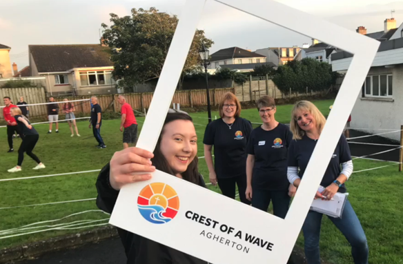 Connor Diocesan Youth Officer Christina Baillie and some of the leaders of the Agherton Parish ‘Crest of a Wave’ weekend ensure they are in the picture!