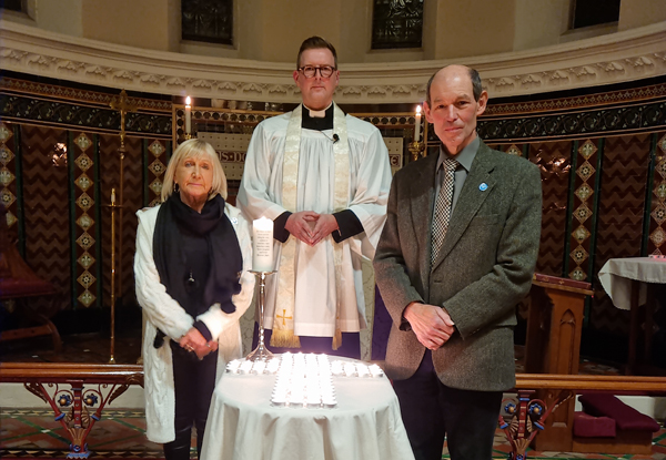 The Rev Jason Kernohan, rector of All Saints’ Eglantine, and churchwardens Heather Barclay and Dr Robert Cuthbert at the Service of Thanksgiving for the Faithful Departed on October 31.